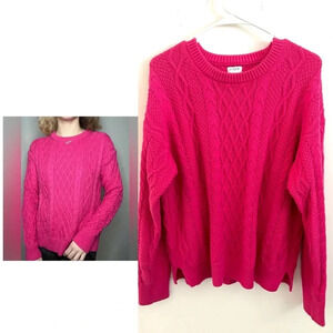 J.Crew Sweater WomenS Size L Pink Cable Knit Crewneck Fisherman Pullover Cotton